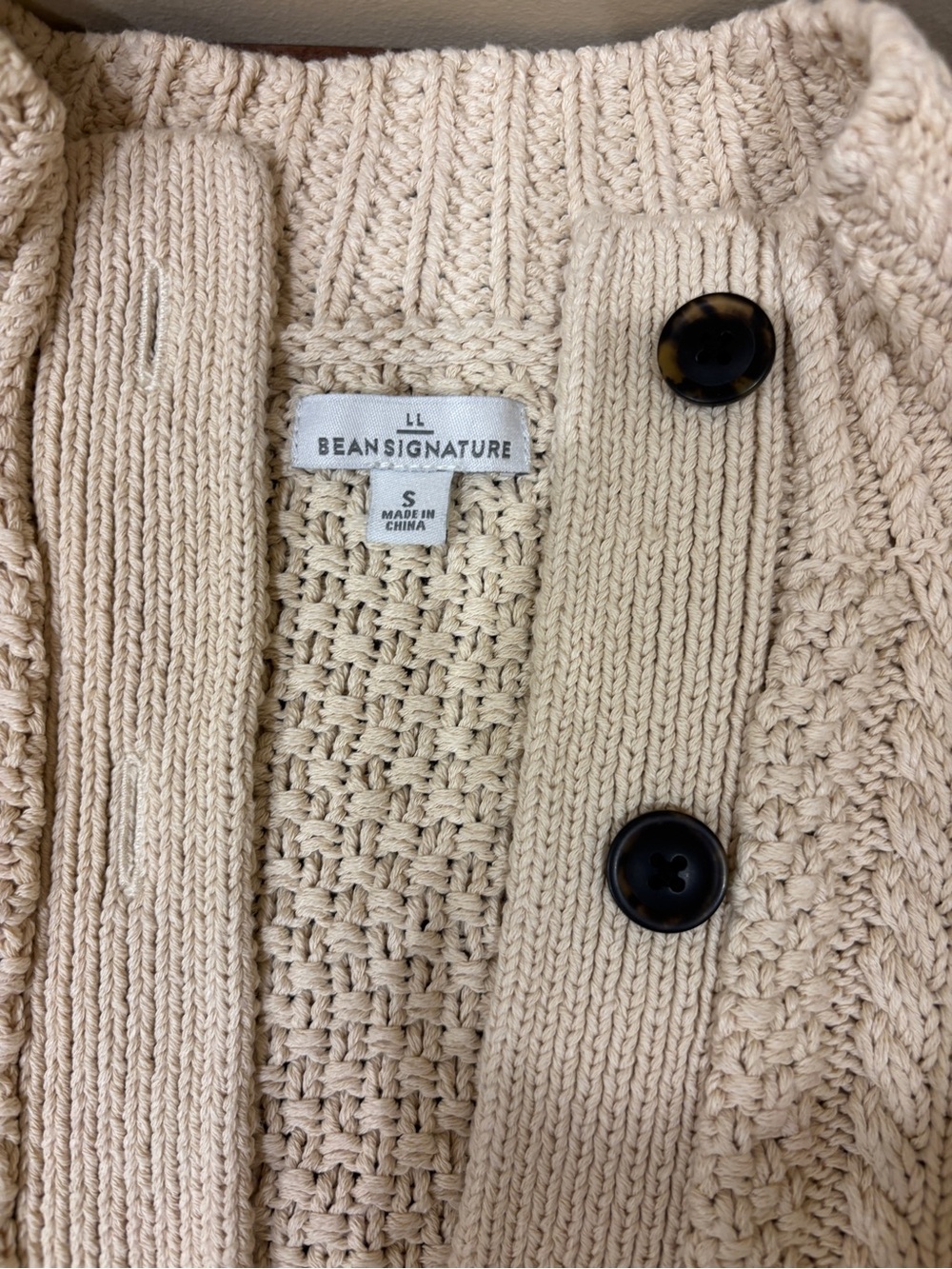 L.L. Bean Cream Cable-Knit Cotton Fisherman’s Sweater Cardigan - Picture 5 of 6